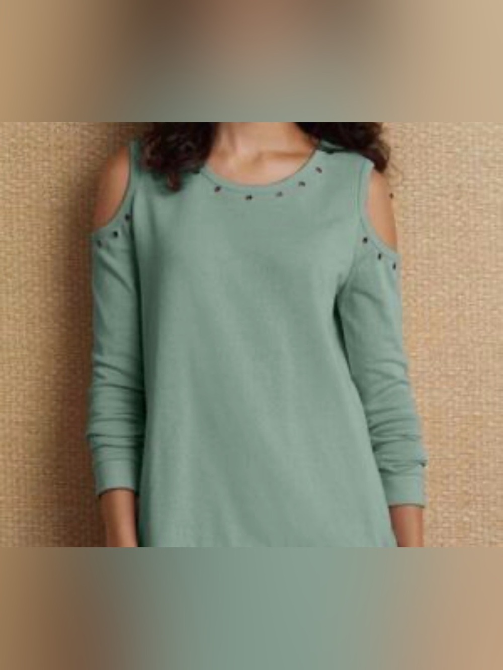 Soft Surroundings “Milano” Cold Shoulder Grommet Top in Fossil Women’s Size Larg